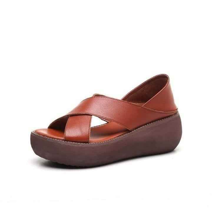 💎 Women's Casual Shoes Platform Sandals Women Wedge High Heels Shoes Women Buckle Leather Canvas - Touchy Style