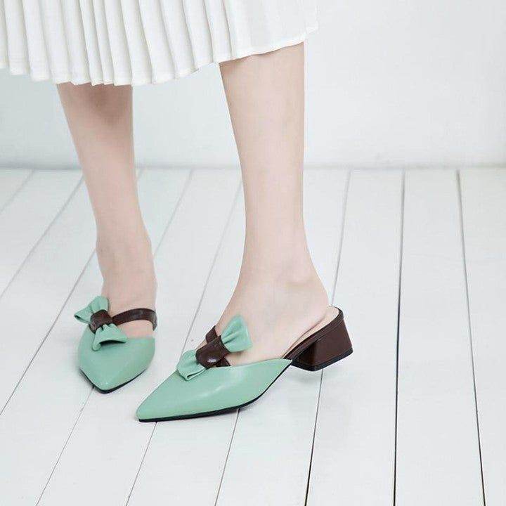 ✪ Casual Shoes Leather Women Slippers High Heels Shoes Mules Brand Pointed Toe Summer Shoes Woman - Touchy Style