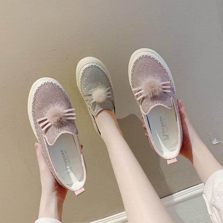 ✪ Casual Shoes Women Flats 35-43 Crystal Leather Shoes Women Spring Autumn Solid Ladies Faux fur F - Touchy Style