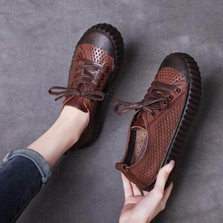 ☑️ $72.08 | Women's Casual Shoes 2021 Fashion Breathable Genuine Leather Sneakers Flat Footwear - Touchy Style
