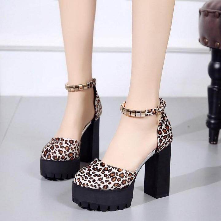 🔥 Casual Shoes Size 34-39 Leopard Casual Women 11.5cm overheight with Round Toe Leather Buckle St - Touchy Style
