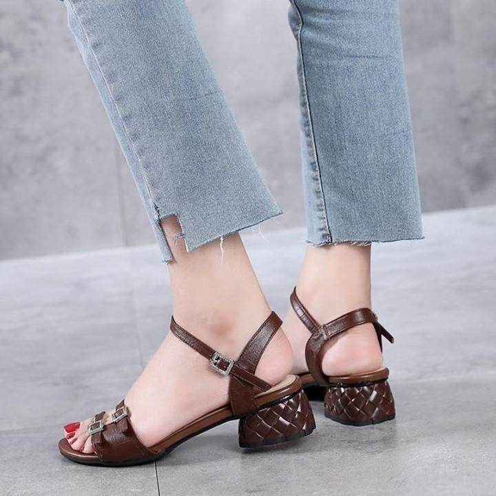 ☑️ $61.98 | Women's Casual Shoes 2021 Sandals Genuine Leather Solid Concise Ankle-Wrap Shoes .<b - Touchy Style