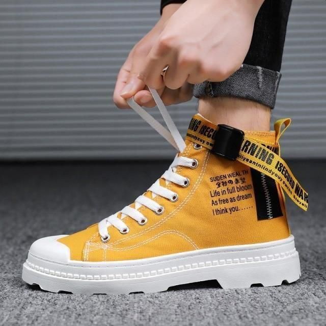 Canvas Men's Casual Shoes Martin Boots 2021 Korean Style High-top Breathable lace-up Trendy Men's Bo - Touchy Style .