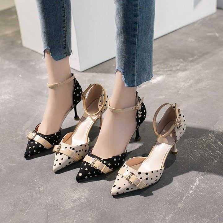 🔥 Casual Shoes 2021 New Polka Dot High Heel Women Sandals Pointed Toe Sandals Shoes Vintage buckl - Touchy Style .