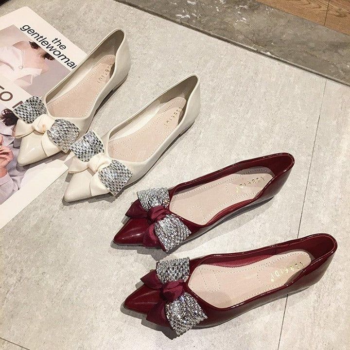 🔥 Casual Shoes 2021 Spring Bow Flats Shoes Woman Ballets OL Office Shoes Pointed Toe Shallow Slip - Touchy Style .