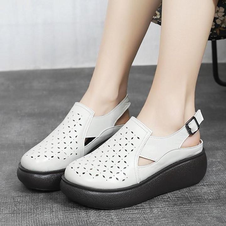 ⭕️ Casual Shoes For Women Hollow Genuine Leather Wedges Platform Round Toe High Heel Sandals .<b - Touchy Style .