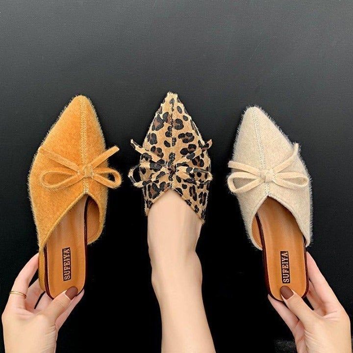 ⁌ Casual Shoes Pointed Toe women slippers black Leopard mules shoes women Beige Low-heeled Female - Touchy Style .