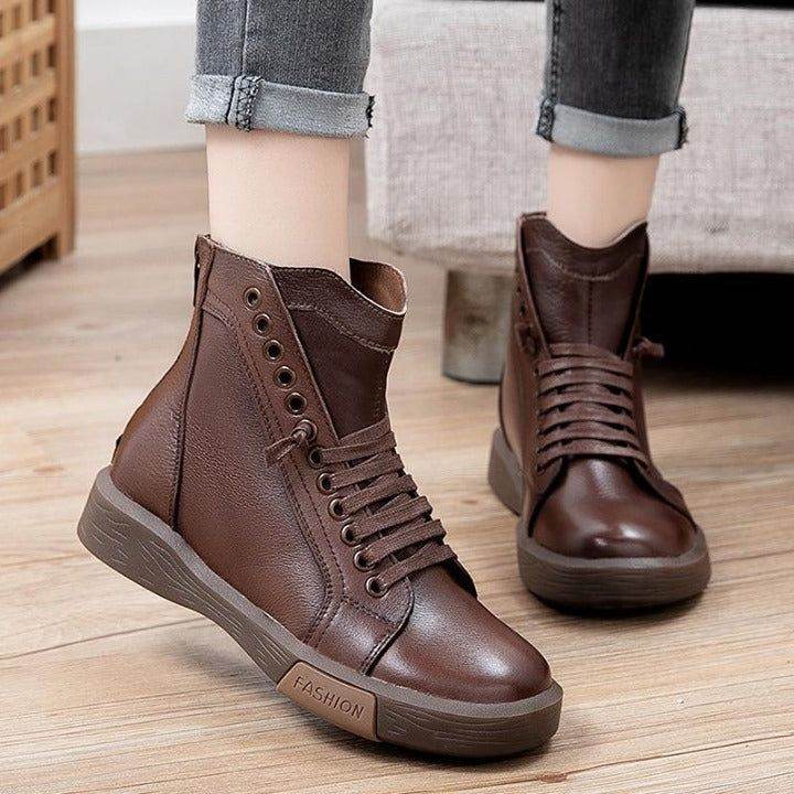 ⁌ GKTINOO 2021 Autumn Winter New Genuine Leather Casual Women's Shoes Retro Handmade Women Ankle B - Touchy Style