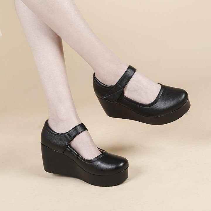 ☑️ $33.99 | Women High Heels Buckle Casual Shoes Woman Black Round Toe Mary Jane Shoes Platform - Touchy Style