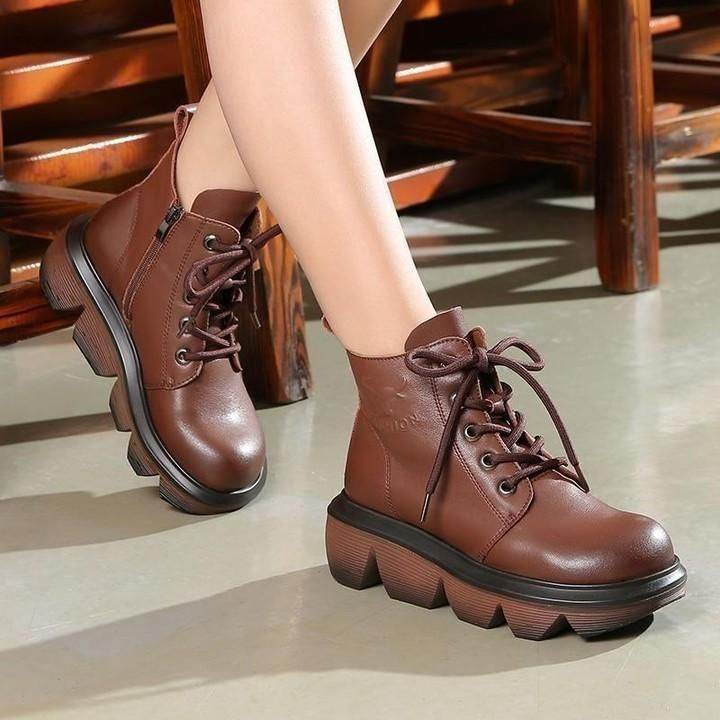 Women's Casual Shoes Genuine Leather 2021 Ankle Boots Concise Sewing Handmade Leisure Boots only at - Touchy Style