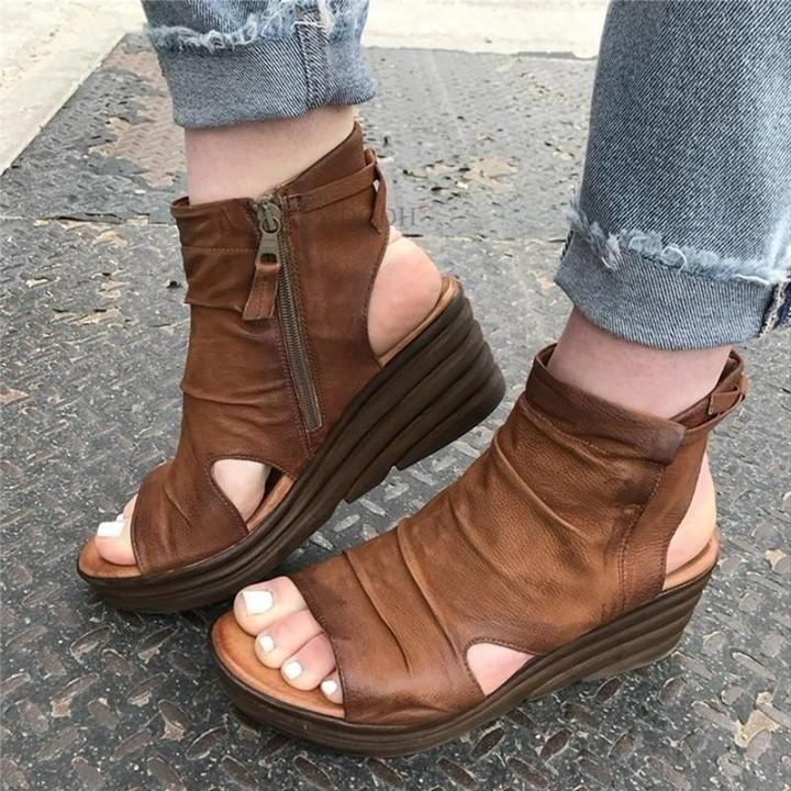 ☑️ $25.99 | Women's Casual Shoes Fashion 2021 High-top Increased Slope Heel Sandals Soft Leather - Touchy Style .