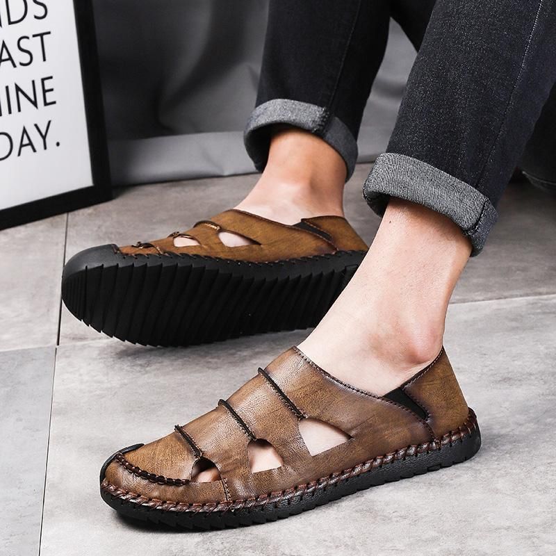 👟 $48.99 | Genuine Leather Flat Sandal Brown Men's Casual Shoes .<br />
<br />
➡️ Shipping co - Touchy Style .