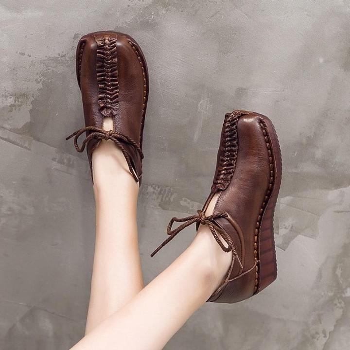 ☑️ $56.68 | Women's Casual Shoes Brown Handmade Leather Footwear Soft Wedges .<br />
----------- - Touchy Style .