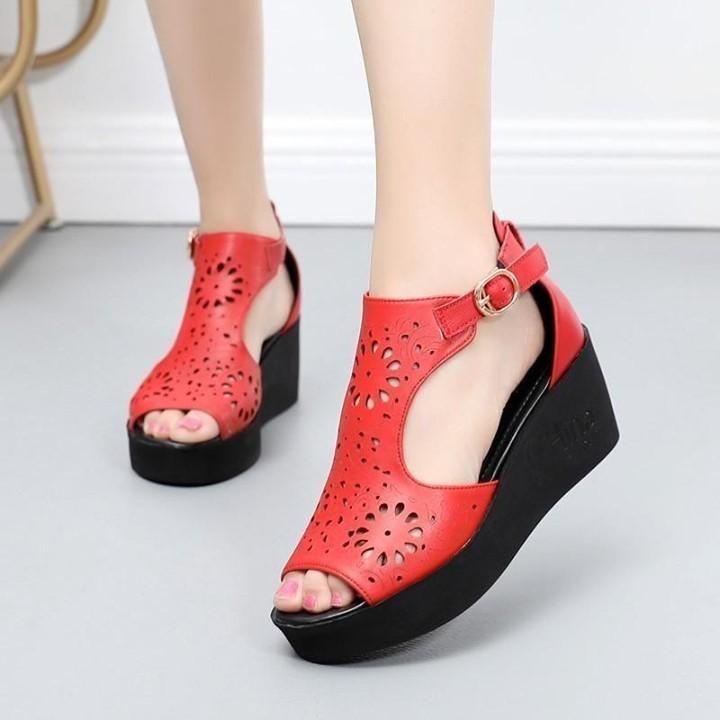 👟 $66.63 | Women's Casual Shoes 2021 Hollow Genuine Leather Sandals Sandals Platform Wedges Fashi - Touchy Style .