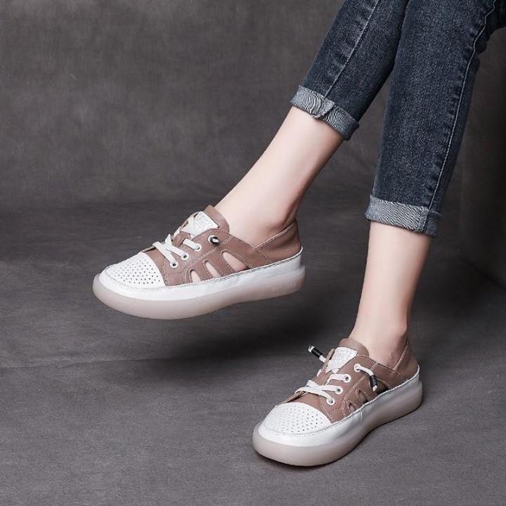 ☑️ $71.66 | Women's Casual Shoes Sneakers 2021 Genuine Leather Hollow Flat Breathable Lace Up So - Touchy Style .