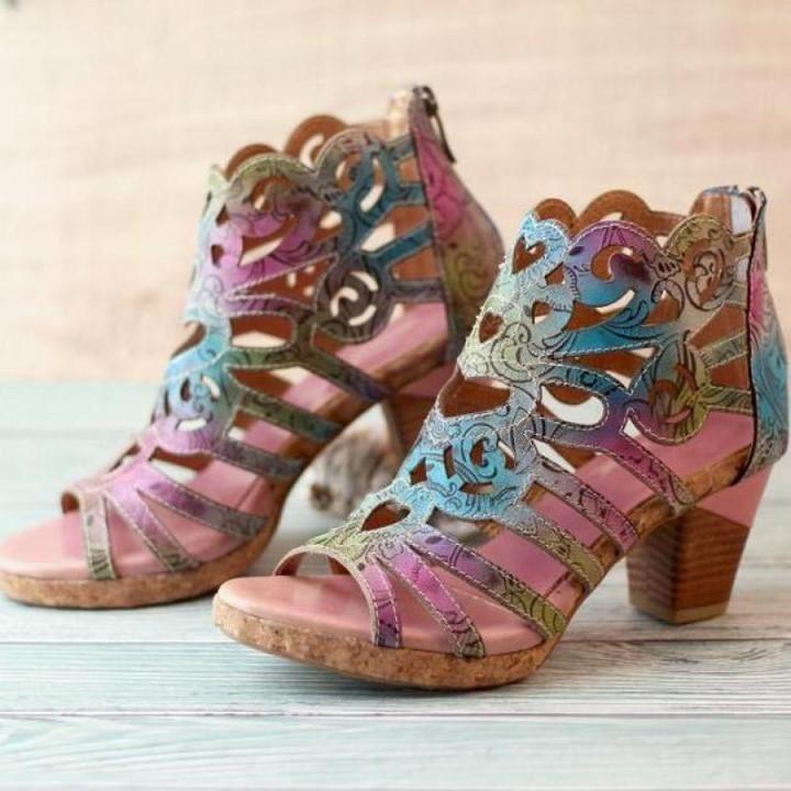 ☑️ $75.48 | Women's Casual Shoes Sandals 2021 Genuine Leather Hand-painted Retro Sewing Zip Hand - Touchy Style .