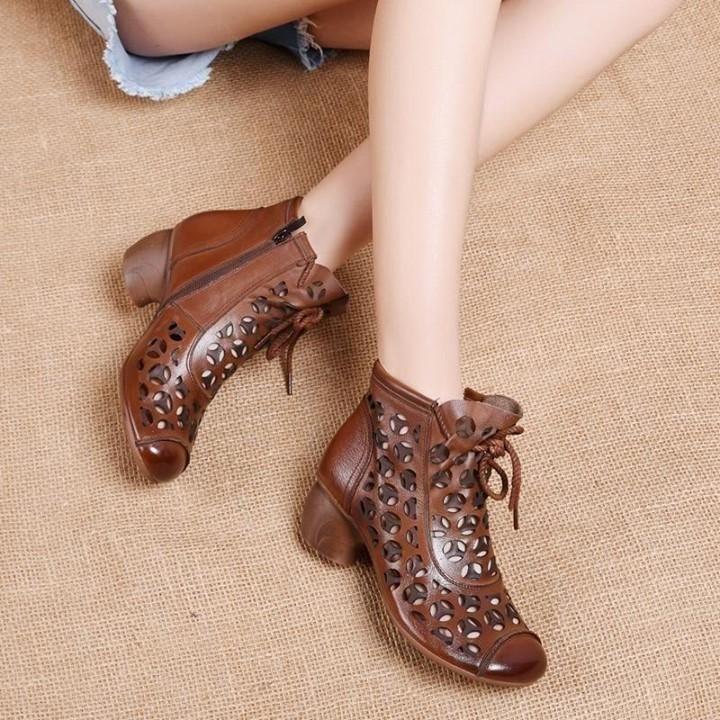 ☑️ $77.65 | Women's Casual Shoes 2021 Ankle Boots Genuine Leather Med High Heel Back Zipper Boot - Touchy Style .