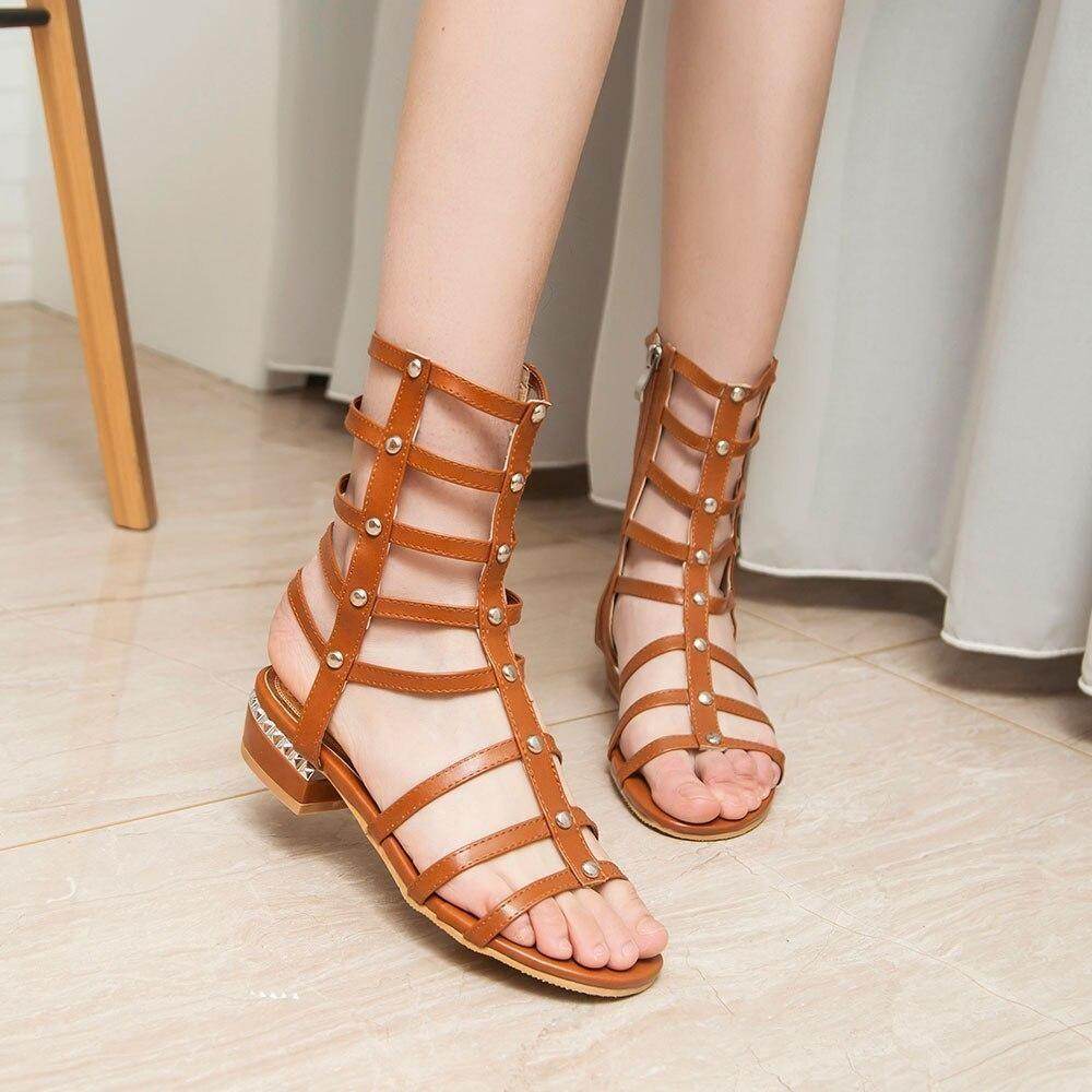 Low Chunky Heels Rivets Shoe Gladiator Sandals For Women's - Touchy Style