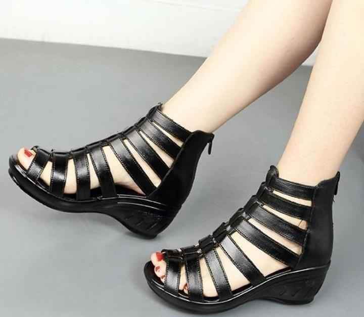 🔥 Women's Casual Shoes 2020 Summer Genuine Leather Gladiator Sandals Women 5.5cm High Heels Class - Touchy Style