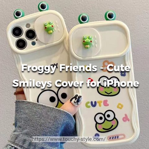Froggy Friends - Cute Smileys and Slide Cover for iPhone 12, 13 and 14 Series - Touchy Style .