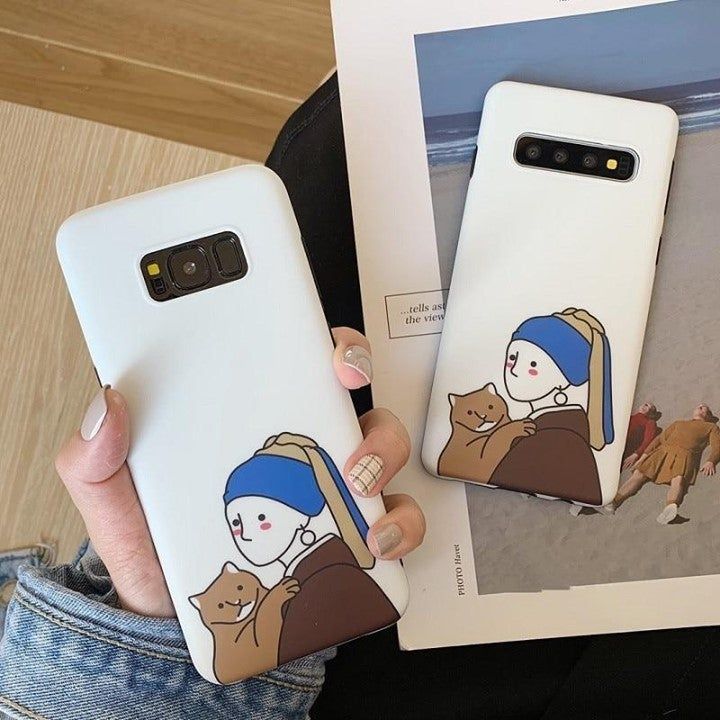 Girl Cat Paint Phone Case For Galaxy Note 10 9 8 S10 S8 S9 Plus - Touchy Style .