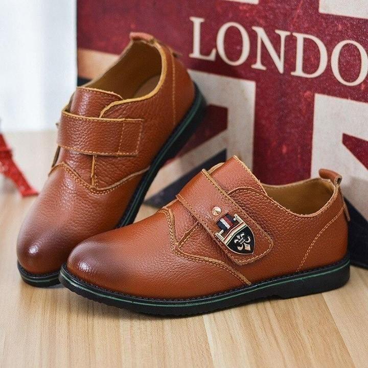 🔥 Kids Casual Shoes Genuine Leather For Boys School Dress Shoes Flats Classic British Style Loafe - Touchy Style .