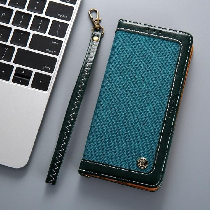 Leather canvas Flip wallet Phone Case for galaxy Note 9 8 S10 S9 S8 Plus S7 edge - Touchy Style .