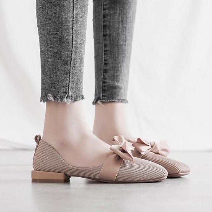🔥 Square Toe Low heel flat shoes female autumn 2020 new fashion bow lazy flat fashion Comfortable - Touchy Style .