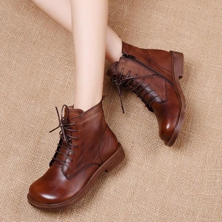 ? Women's Casual Shoes 2021 Genuine Leather British Retro Motorcycle Short Boots . | $86.89 <br / - Touchy Style .