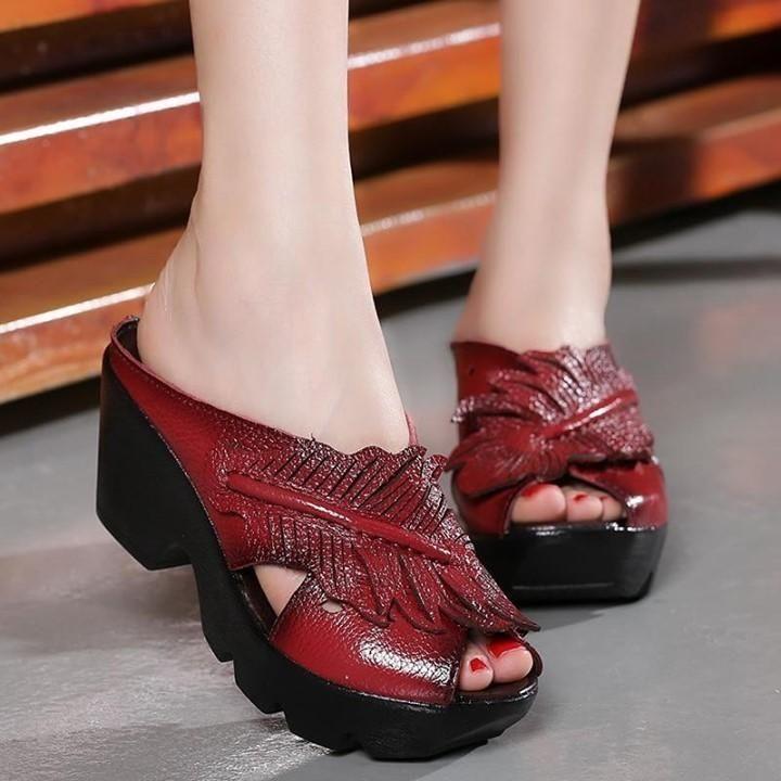 ⭕️ Women's Casual Shoes Leather Red Handmade Flower Wedges .<br />
⭕️ For $53.31<br />
.<br - Touchy Style .