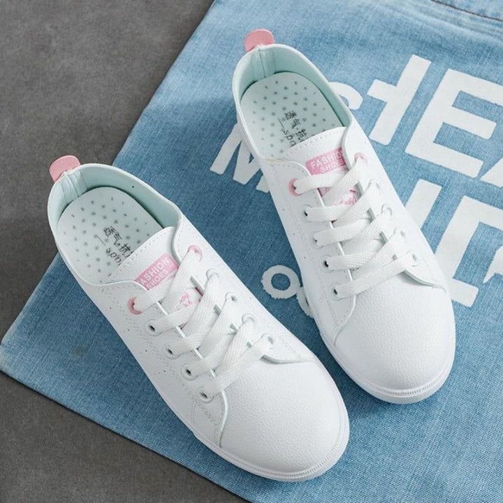 Women's Casual Shoes Leather White Breathable Sneakers - Touchy Style .