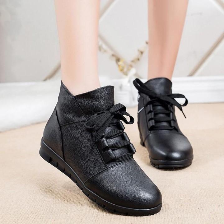⁌ Women's Casual Shoes Women's Genuine Leather Female Ladies Woman Shoes Boots Lace Up Plush Fur W - Touchy Style .
