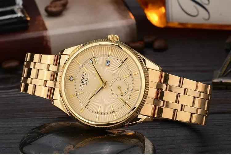 069A - Simple Watch - Golden Quartz Wristwatch for Men - Touchy Style
