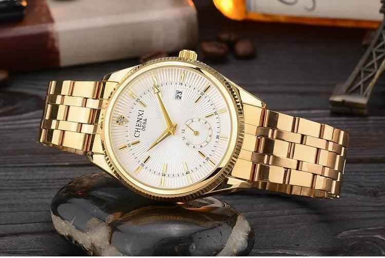 069A - Simple Watch - Golden Quartz Wristwatch for Men - Touchy Style