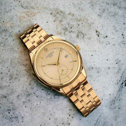 069A - Simple Watch - Golden Quartz Wristwatch for Men - Touchy Style
