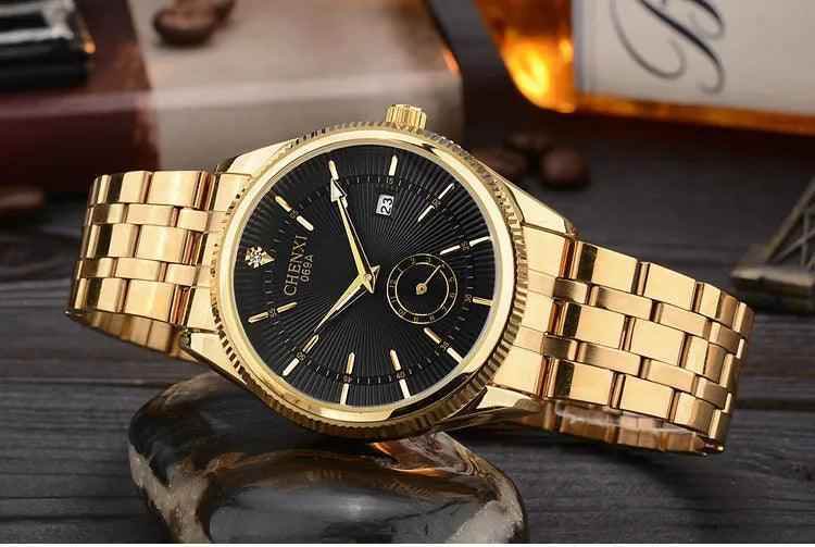 069A - Simple Watch - Golden Quartz Wristwatch for Men - Touchy Style