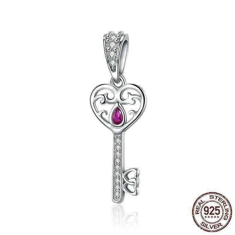 100% 925 Sterling Silver Happiness Key Heart Shape Pendant Charm Jewelry Without Chain - Touchy Style