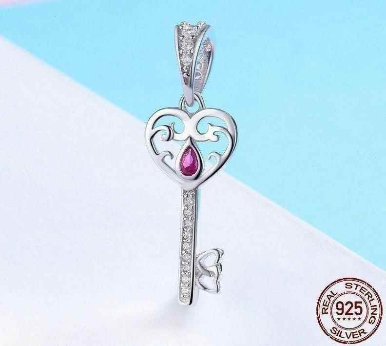 100% 925 Sterling Silver Happiness Key Heart Shape Pendant Charm Jewelry Without Chain - Touchy Style .