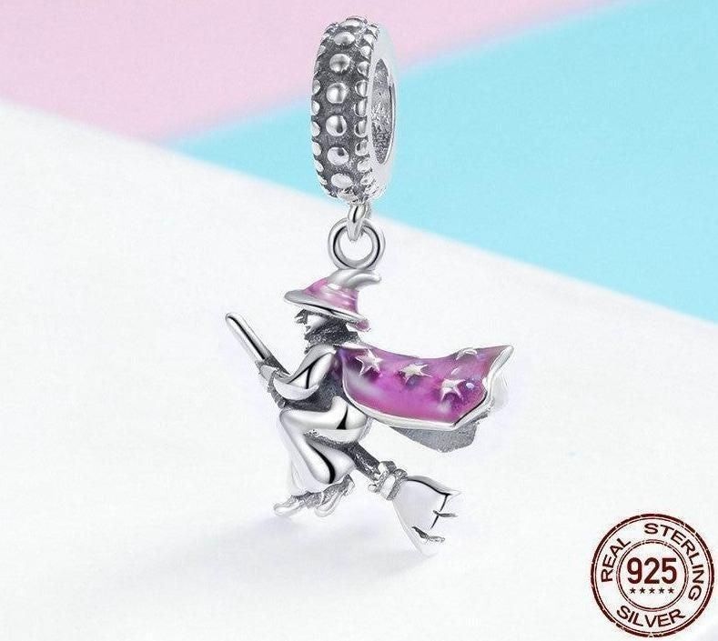 100% 925 Sterling Silver Magic Witch Pendant Charm Jewelry Without Chain - Touchy Style .