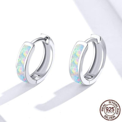 100% 925 Sterling Silver Round Ear Clip Circle Hoop Earrings Opal Earrings For Women Wedding Luxury Jewelry Gift CQE861 - Touchy Style .