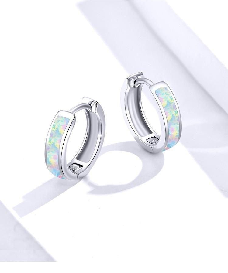 100% 925 Sterling Silver Round Ear Clip Circle Hoop Earrings Opal Earrings For Women Wedding Luxury Jewelry Gift CQE861 - Touchy Style .