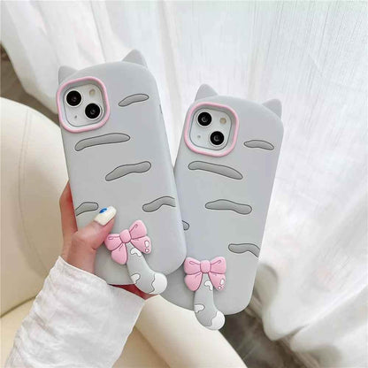 3D Cartoon Bowknot Cat - Cute Phone Cases For iPhone 15, 14 Plus, 13, 12, 11 Pro Max - Touchy Style