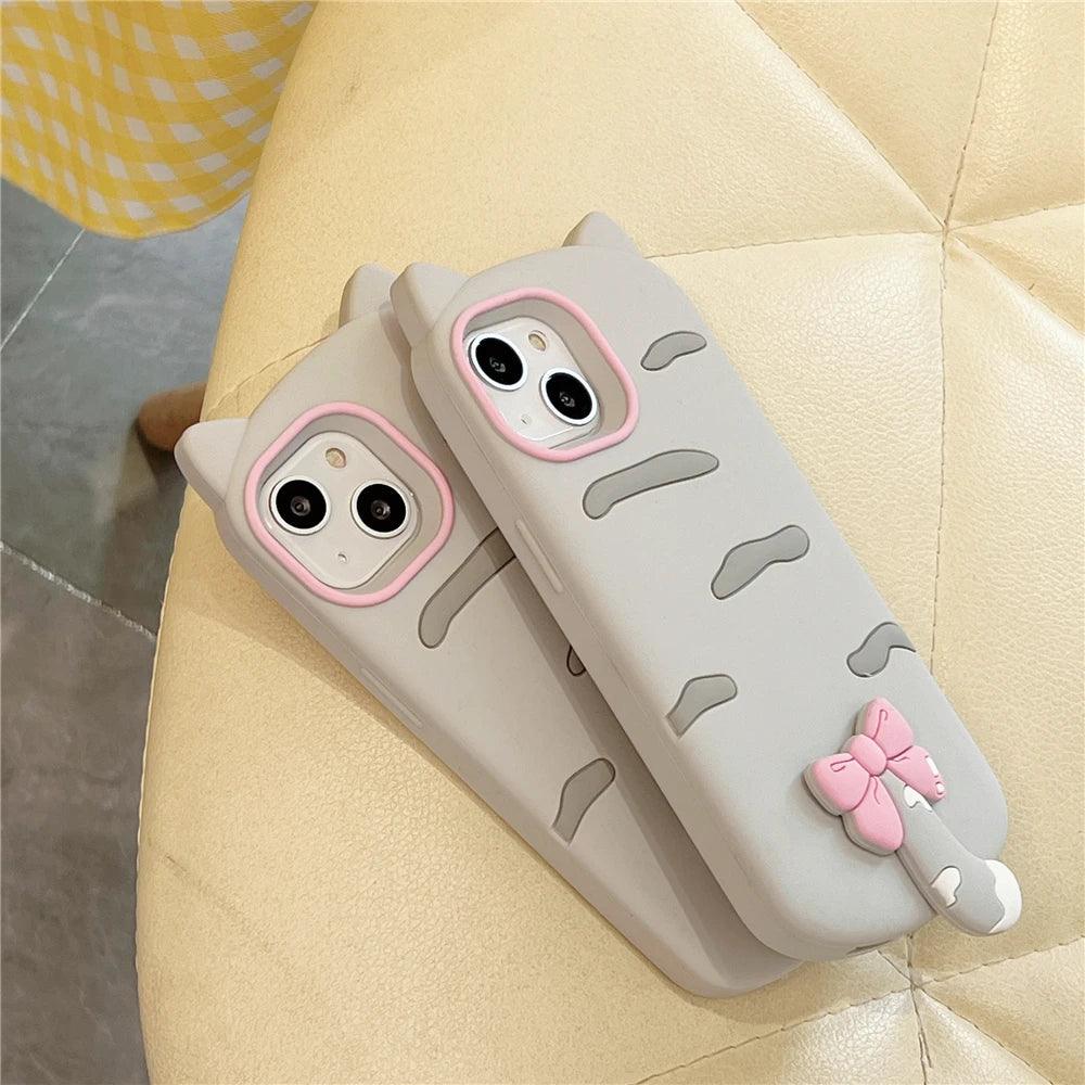 3D Cartoon Bowknot Cat Cute Phone Cases For iPhone 15 14 Plus 13 12 11 Pro Max - Touchy Style