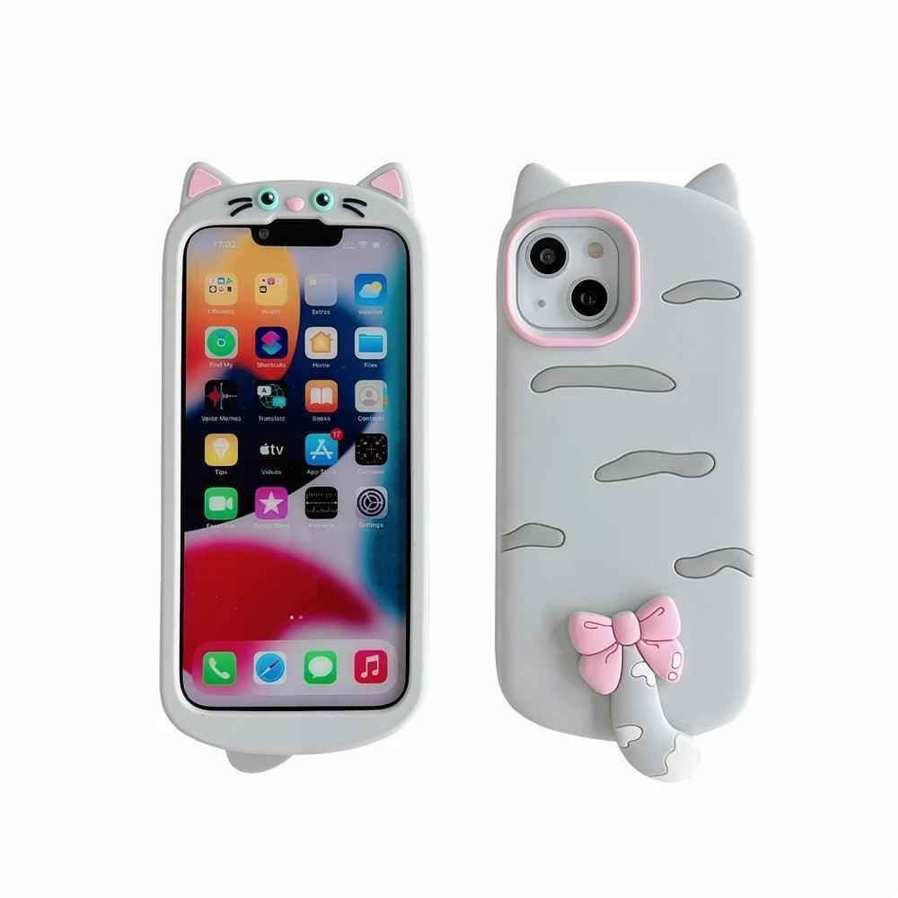 3D Cartoon Bowknot Cat - Cute Phone Cases For iPhone 15, 14 Plus, 13, 12, 11 Pro Max - Touchy Style