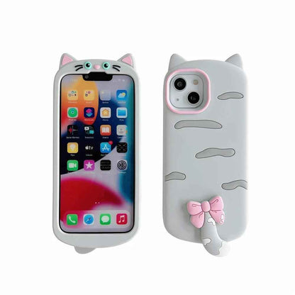 3D Cartoon Bowknot Cat - Cute Phone Cases For iPhone 15, 14 Plus, 13, 12, 11 Pro Max - Touchy Style