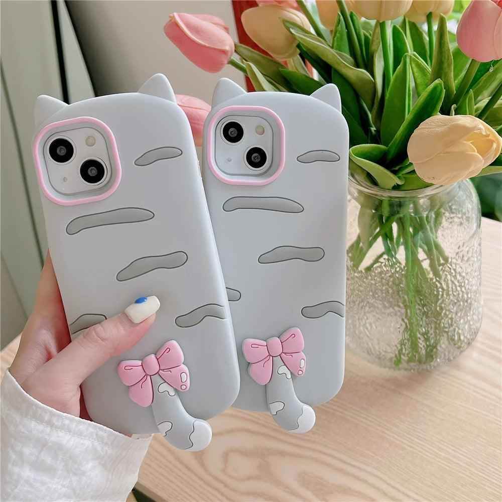 3D Cartoon Bowknot Cat - Cute Phone Cases For iPhone 15, 14 Plus, 13, 12, 11 Pro Max - Touchy Style