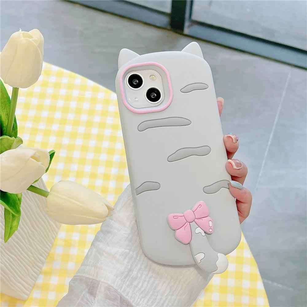 3D Cartoon Bowknot Cat Cute Phone Cases For iPhone 15 14 Plus 13 12 11 Pro Max - Touchy Style