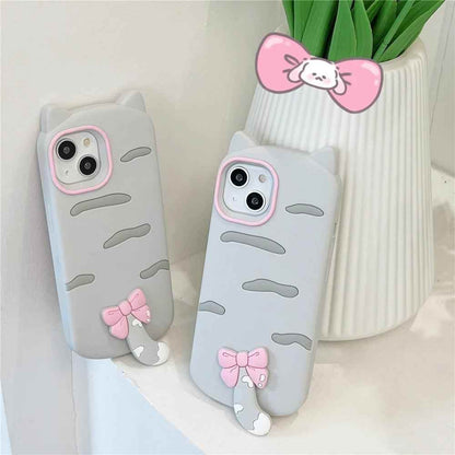 3D Cartoon Bowknot Cat - Cute Phone Cases For iPhone 15, 14 Plus, 13, 12, 11 Pro Max - Touchy Style