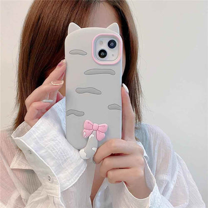 3D Cartoon Bowknot Cat - Cute Phone Cases For iPhone 15, 14 Plus, 13, 12, 11 Pro Max - Touchy Style