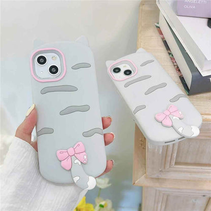 3D Cartoon Bowknot Cat - Cute Phone Cases For iPhone 15, 14 Plus, 13, 12, 11 Pro Max - Touchy Style